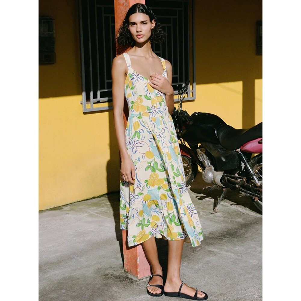 NEW ZARA linen blend printed dress 3611 dress size L